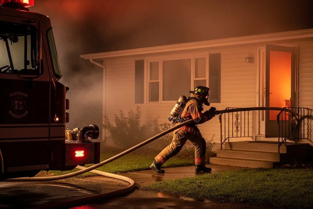 firefighter entering house fire night
